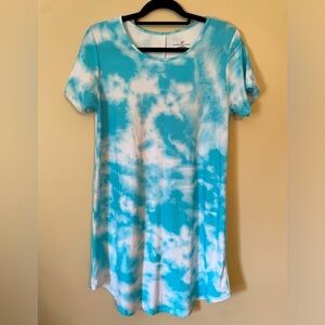 Bobbie Brooks Aqua and White Tie Dye T-shirt Dress Size Large